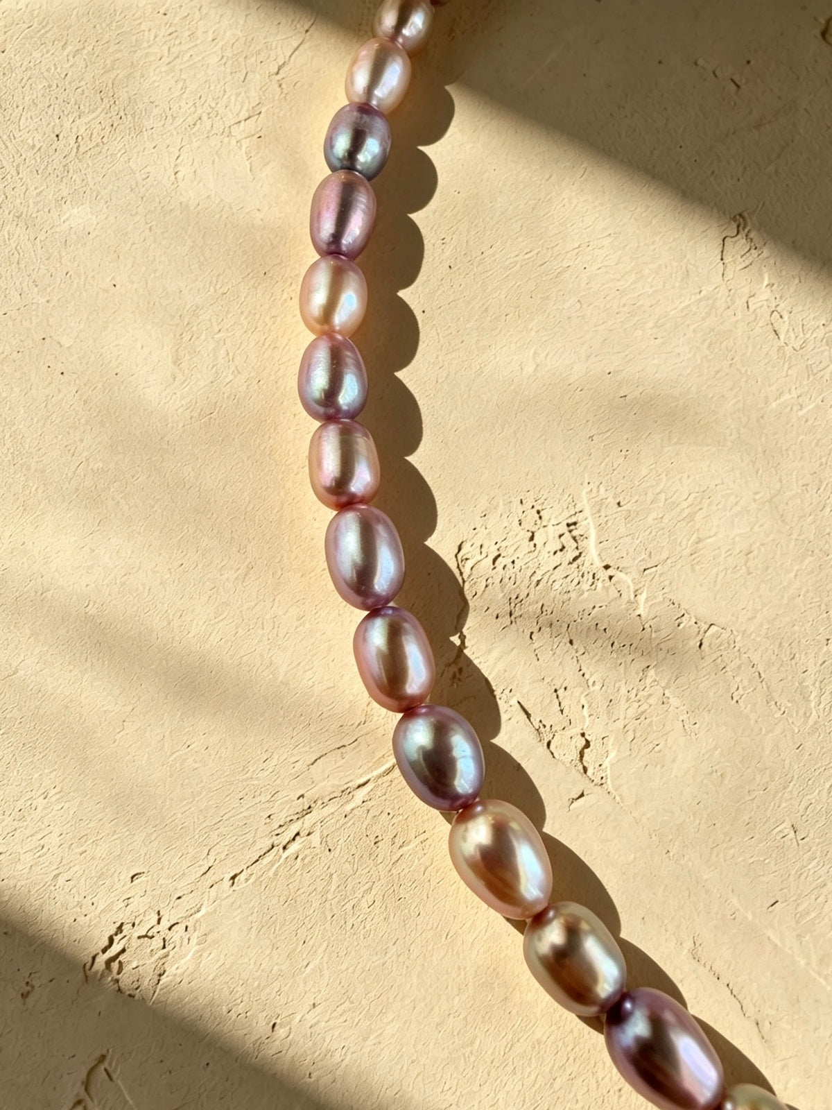 Organic 6mm Oval Rice Lavender Purple Pearl Necklace-E05