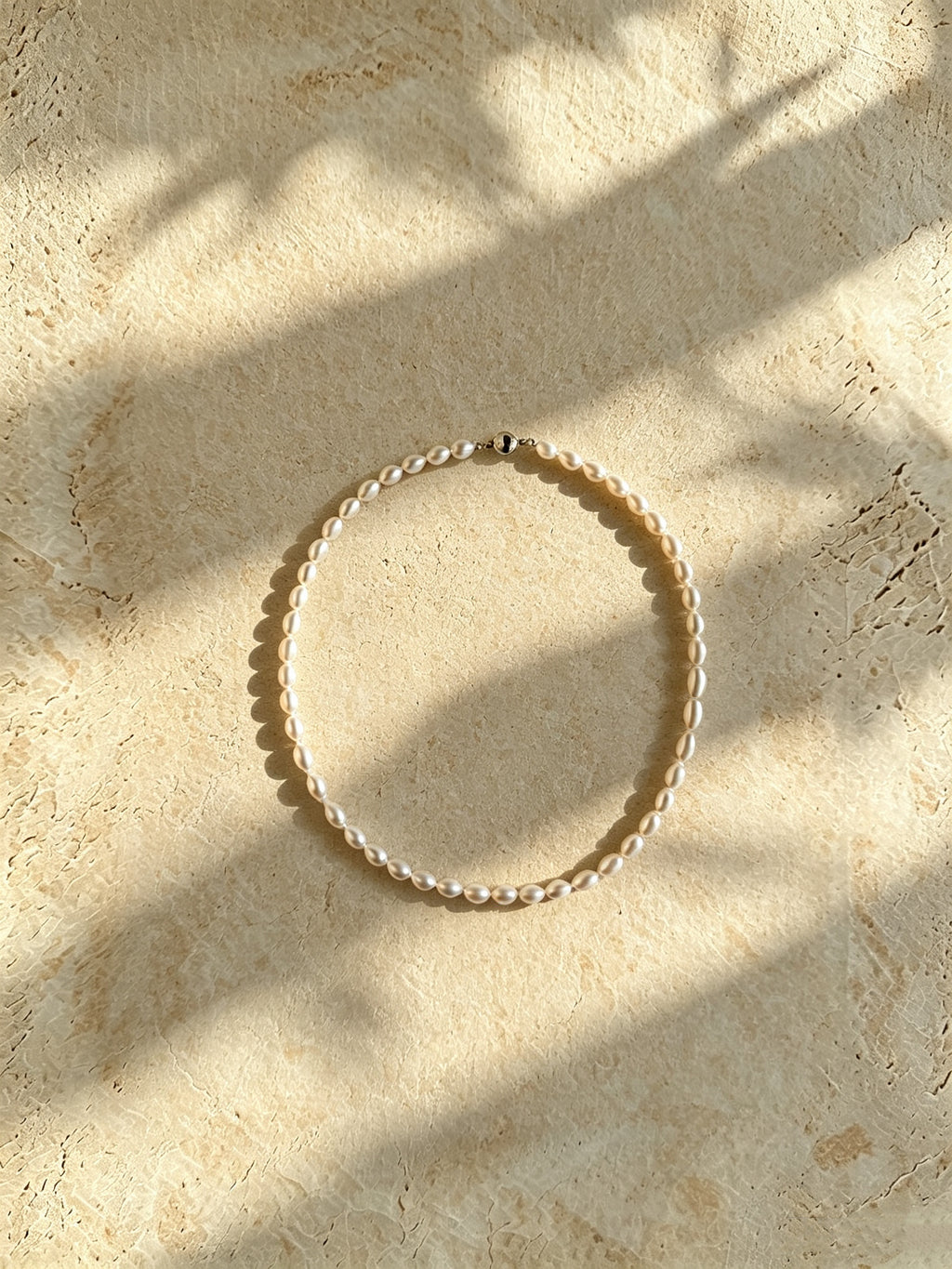 Organic 6mm Oval Rice White Pearl Necklace-E04
