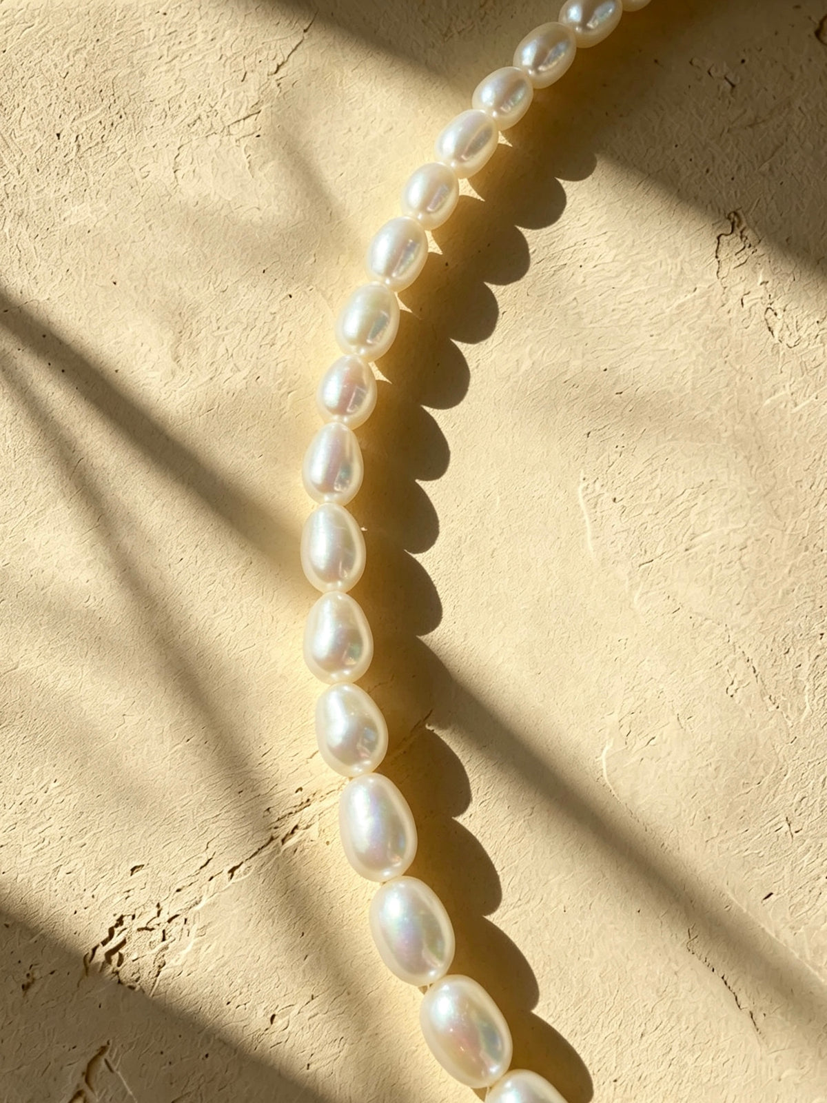 Organic 6mm Oval Rice White Pearl Necklace-E04