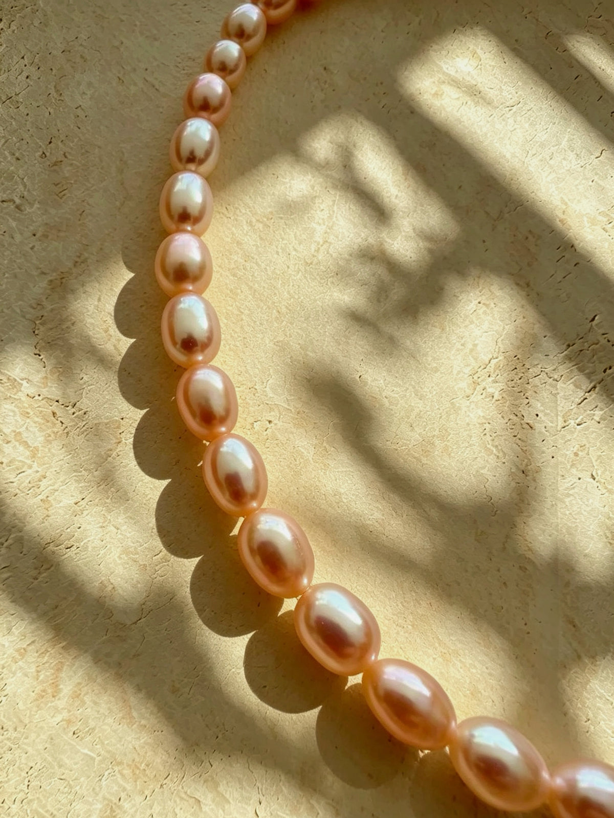 Organic 6mm Oval Rice Champagne Gold Pearl Necklace-E06