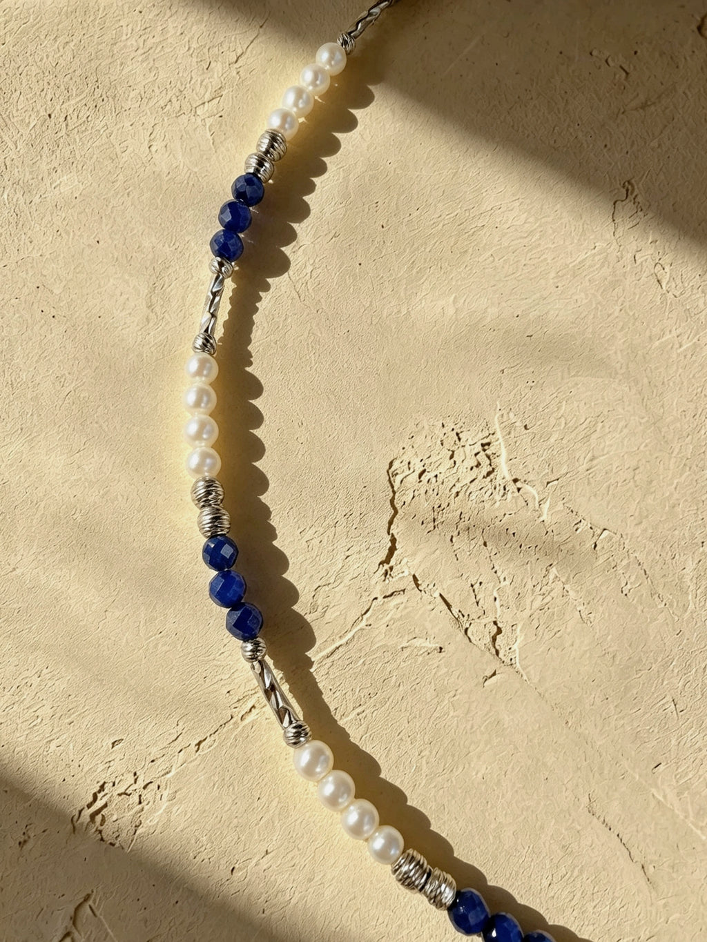 Lapis Lazuli & Textured Pearl Mixed Station Necklace-F01