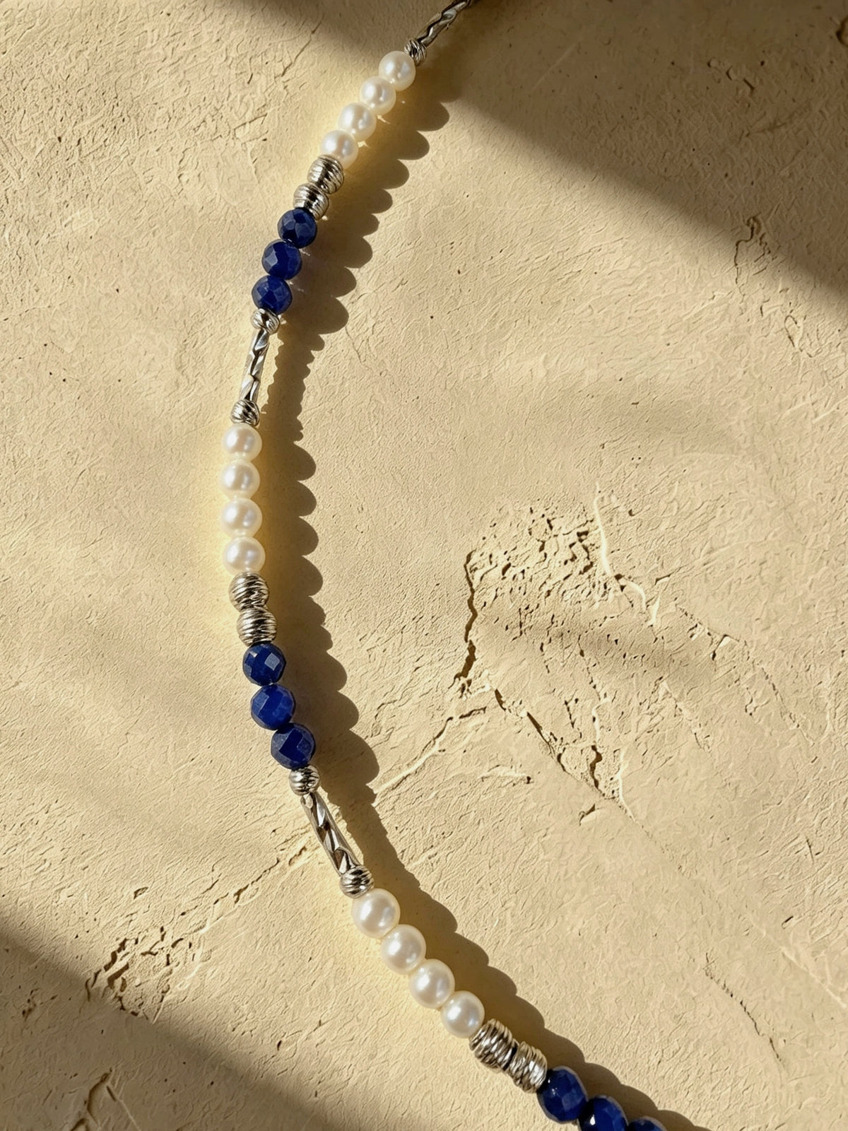 Lapis Lazuli & Textured Pearl Mixed Station Necklace-F01