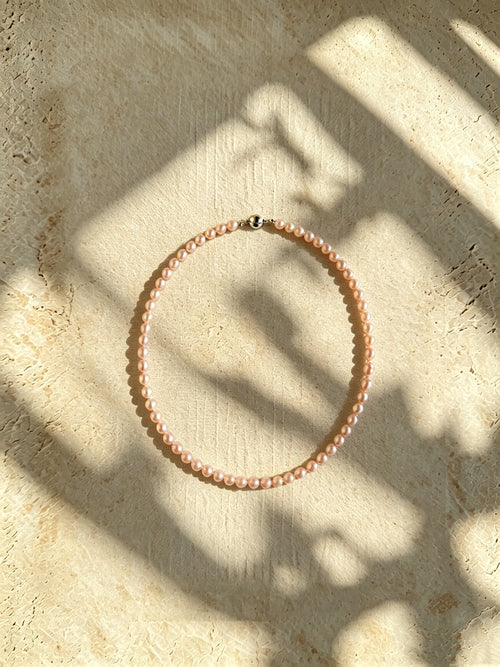 Classics 6mm Full-Round Champagne Gold Pearl Necklace-E03