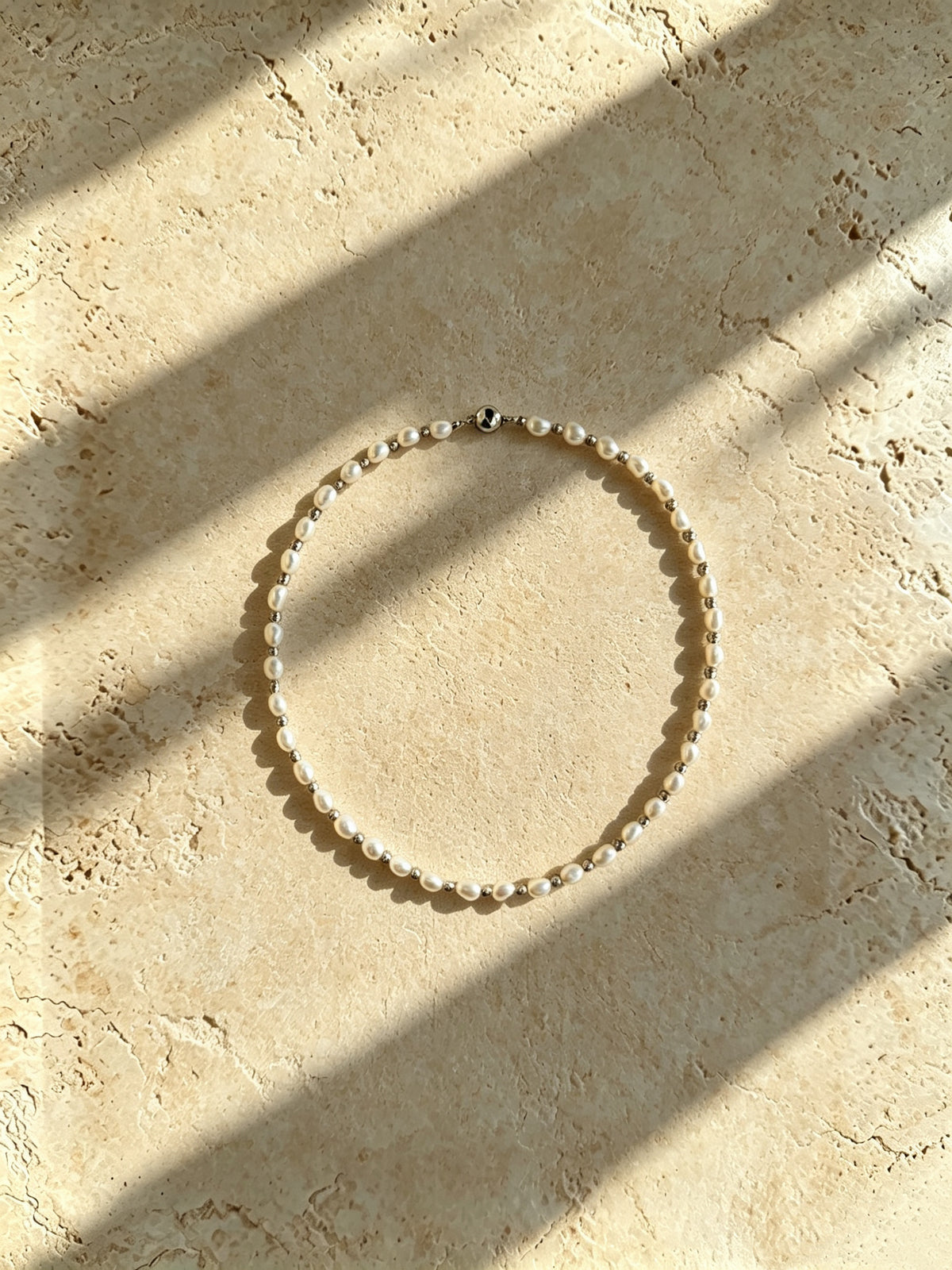 Organic Baroque Button Pearl & Steel Bead Choker-F02