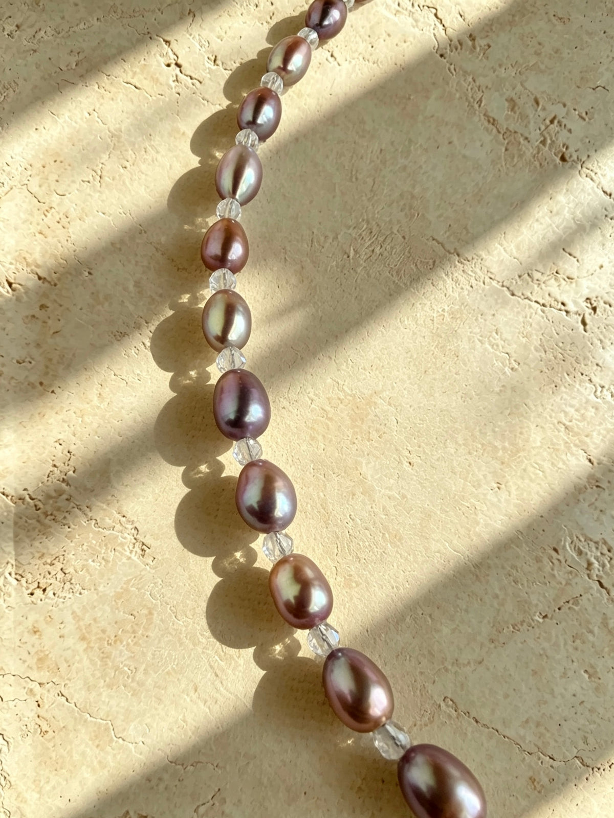 Organic 6mm Purple Rice Pearl & Petite Faceted Quartz Crystal Necklace-E12