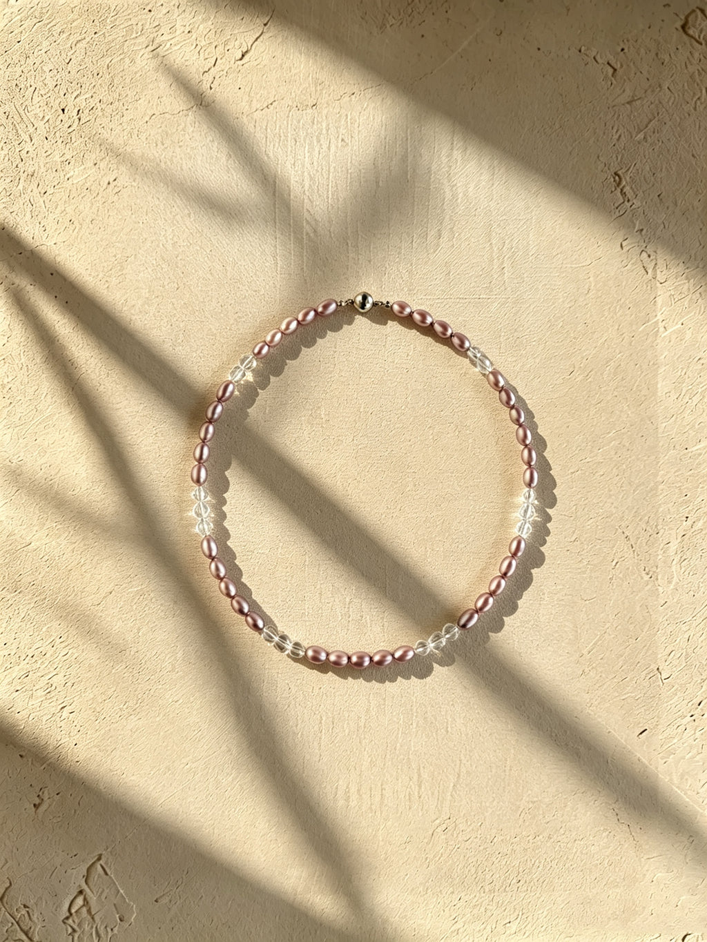 Organic 6mm Purple Rice Pearl & Faceted Quartz Crystal Necklace-E08