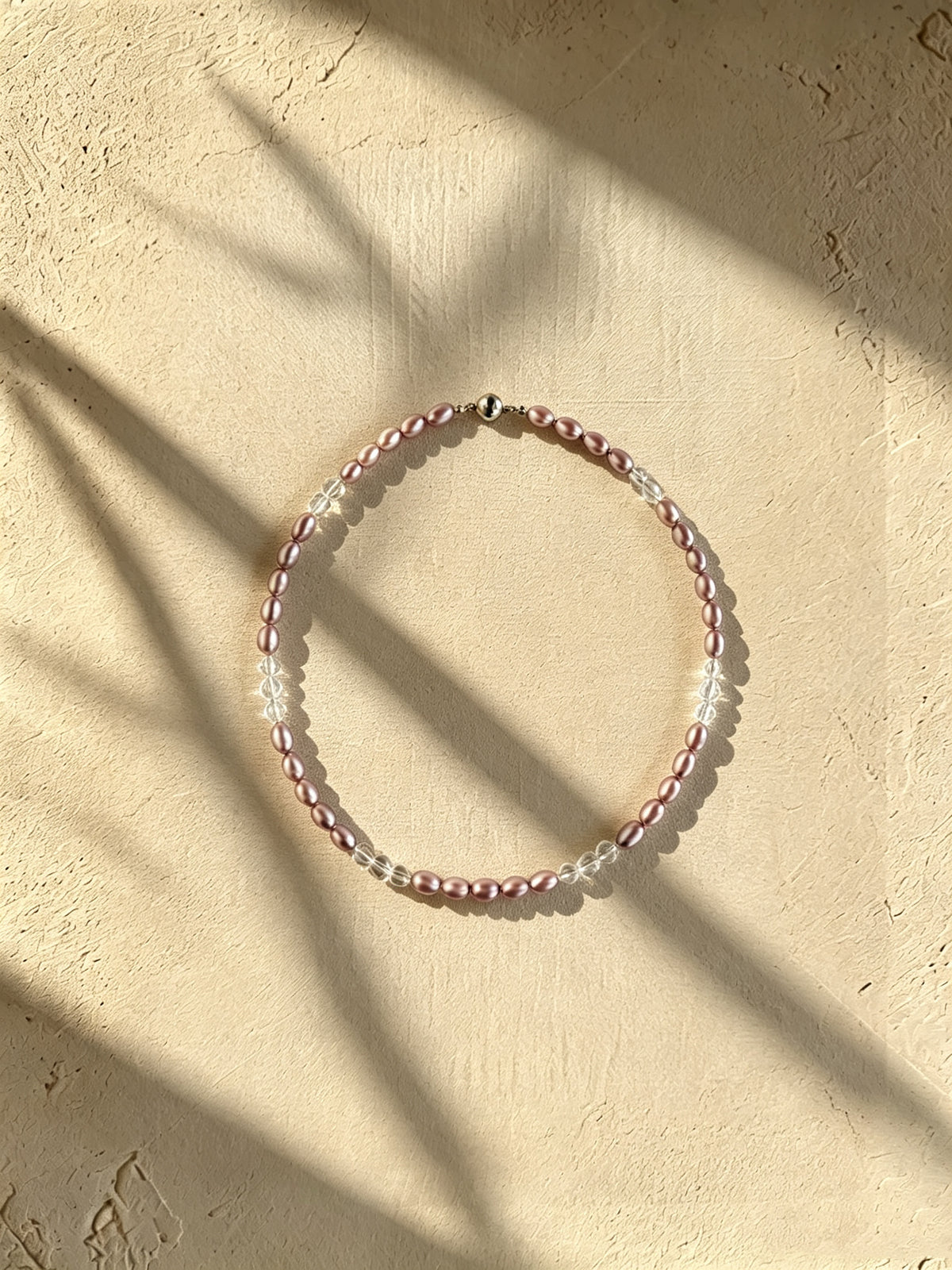 Organic 6mm Purple Rice Pearl & Faceted Quartz Crystal Necklace-E08