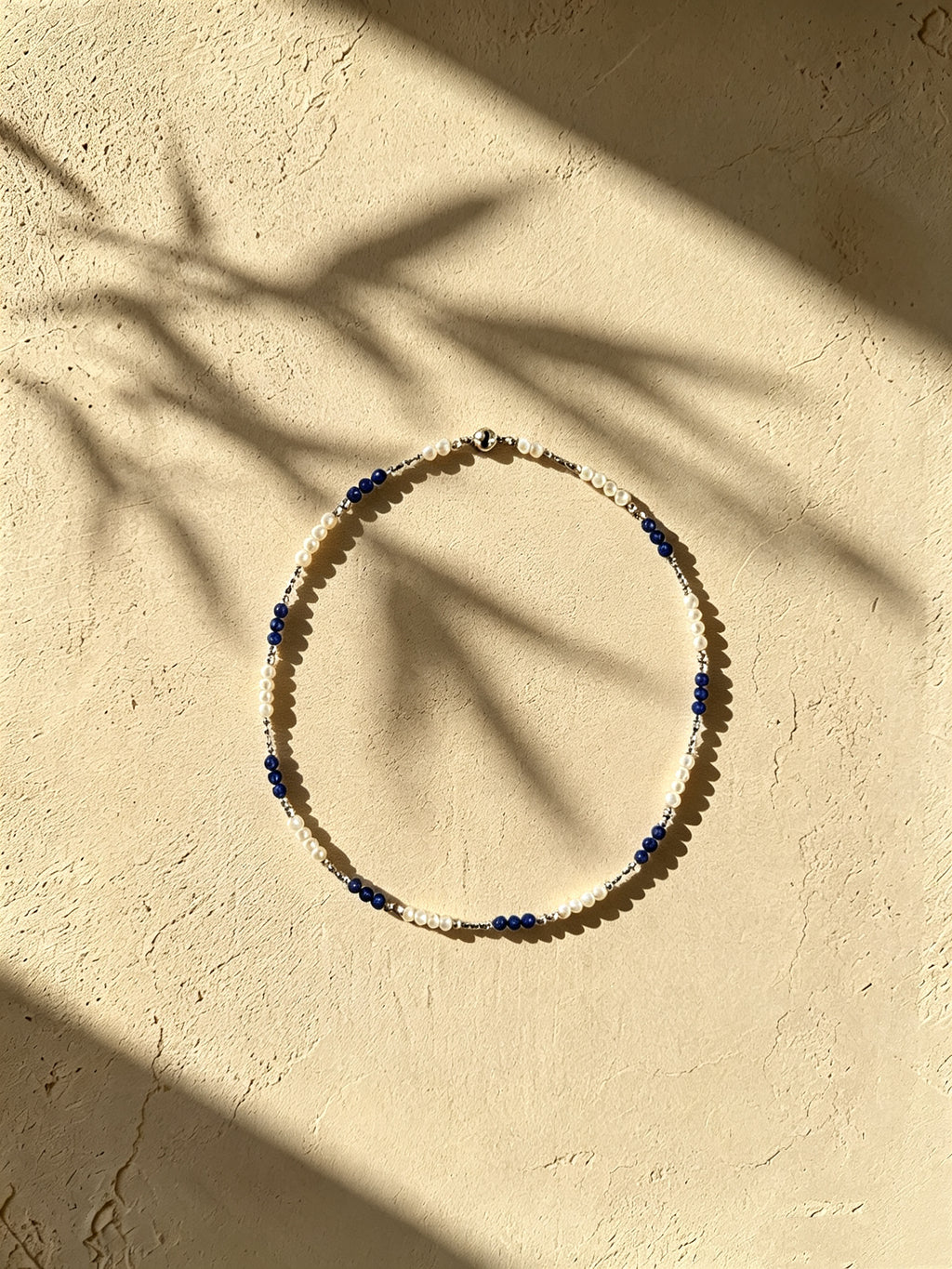 Lapis Lazuli & Textured Pearl Mixed Station Necklace-F01