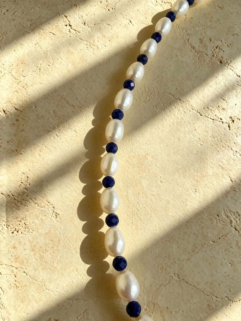 Organic 6mm Rice Pearl & Lapis Lazuli Gemstone Necklace-E07