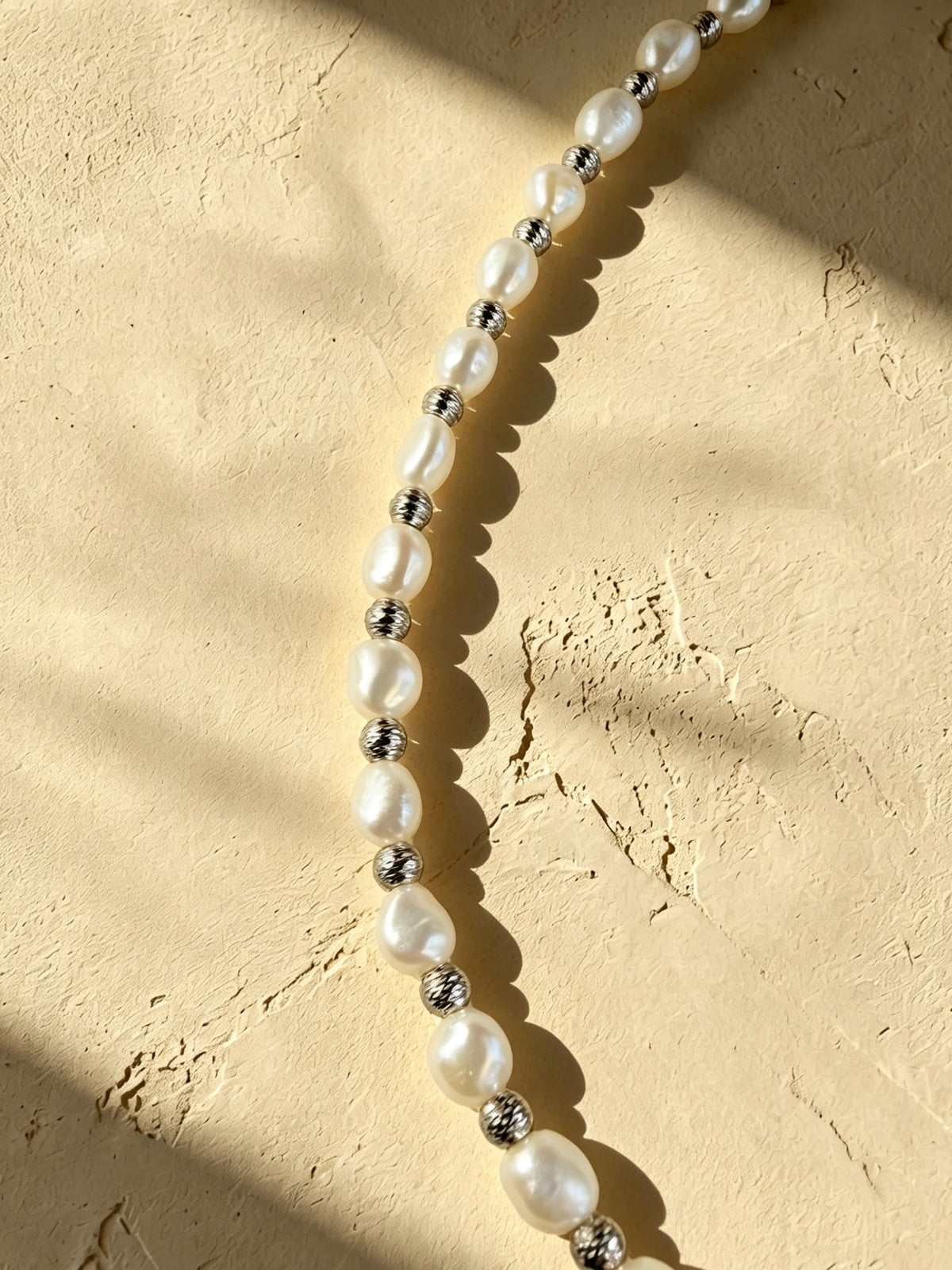 Organic Baroque Button Pearl & Steel Bead Choker-F02
