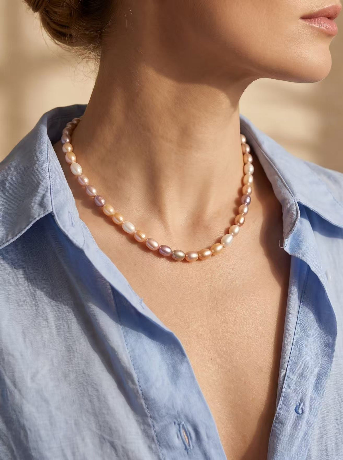 Organic 6mm Multi-Color Candy Rice Pearl Necklace-E11