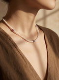 Petite White Round Pearl & Purple Rice Pearl Accent Necklace-E10