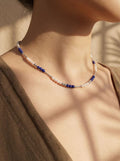 Lapis Lazuli & Textured Pearl Mixed Station Necklace-F01