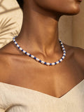 Organic 6mm Rice Pearl & Lapis Lazuli Gemstone Necklace-E07