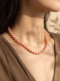 Organic 6mm Oval Rice Champagne Gold Pearl Necklace-E06