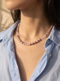 Organic 6mm Purple Rice Pearl & Faceted Quartz Crystal Necklace-E08