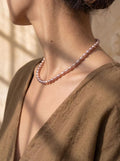 Organic 6mm Oval Rice Lavender Purple Pearl Necklace-E05